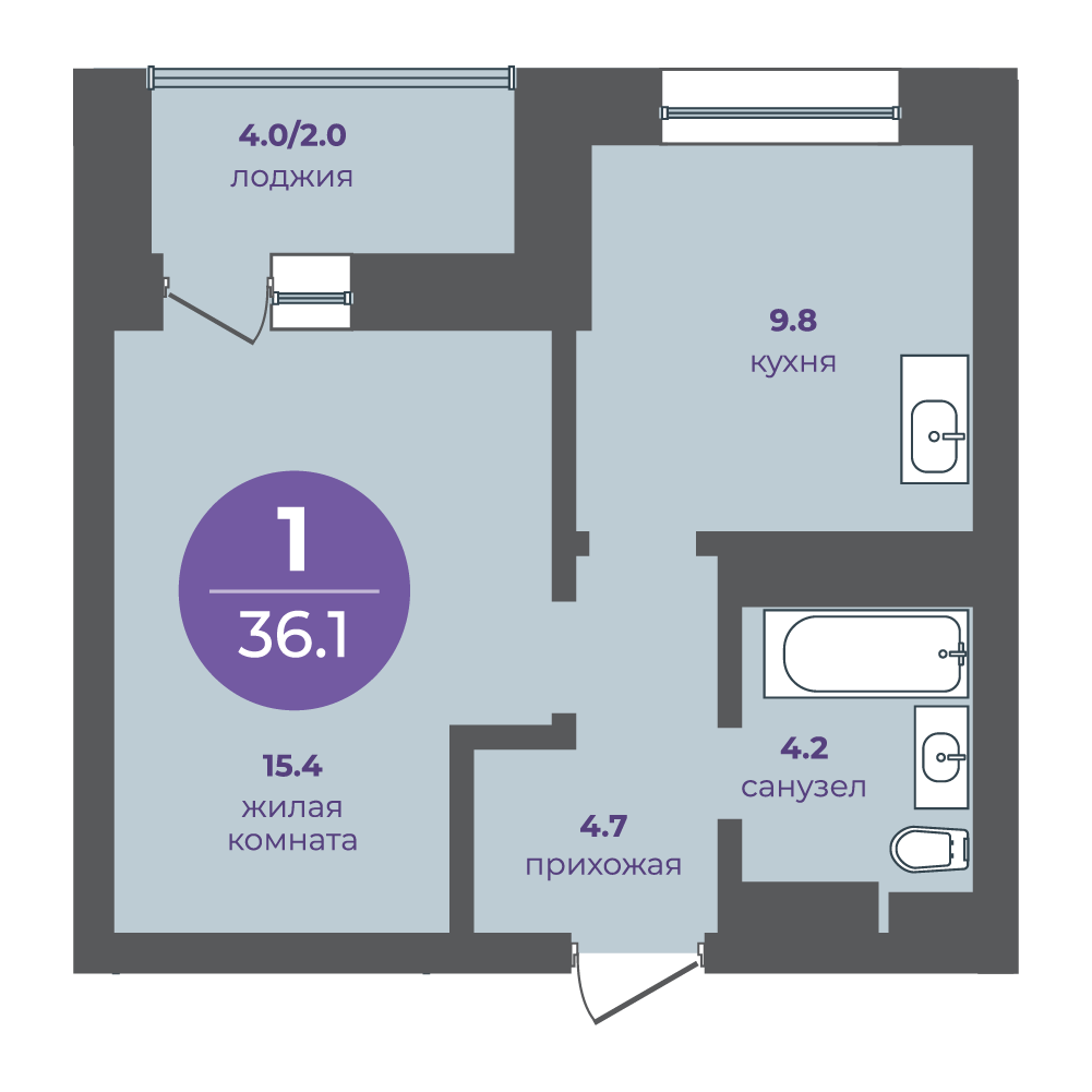Планировка 1-ком. №158, Перемены, Дом №4