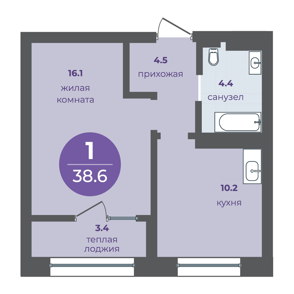 Планировка 1-ком. №185, Перемены, Дом №3