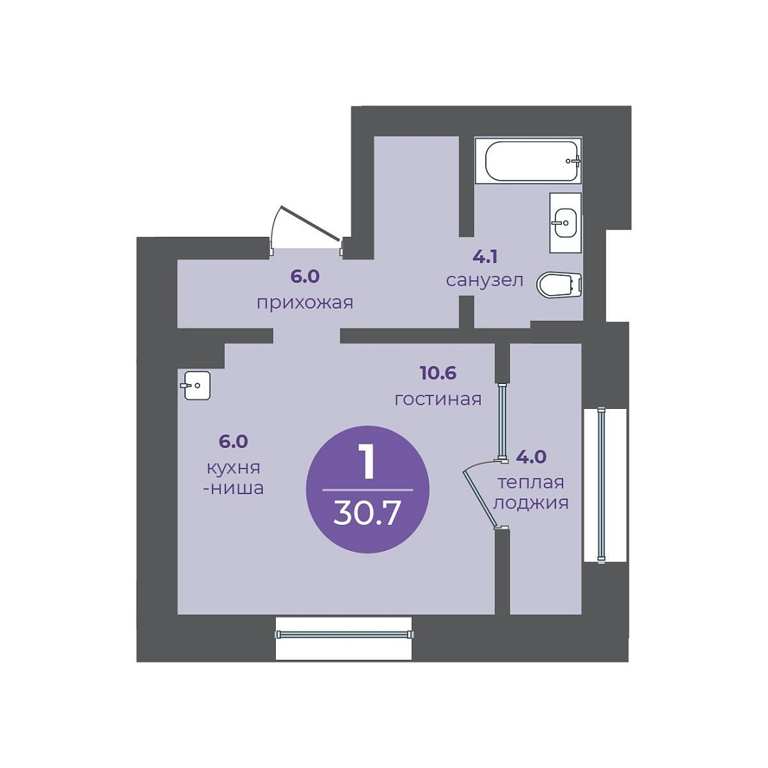 Планировка 1-ком. №397, Перемены, Дом №1